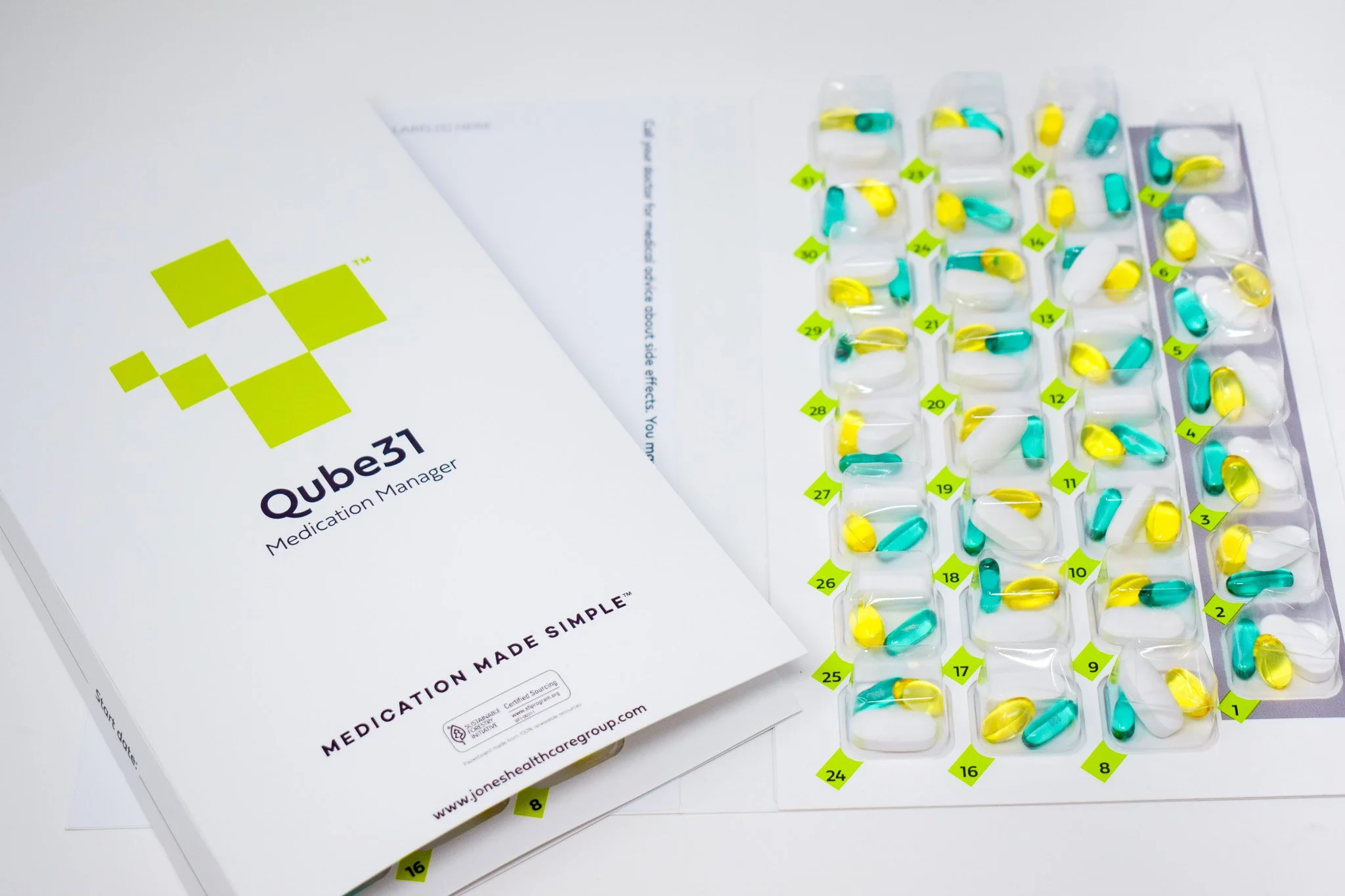 Multi-dose medication management for the duration of a month in Jones' Qube31.
